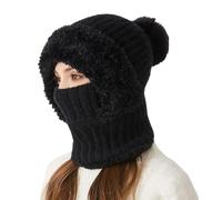 zoocco 3 in 1 Beanie Hat with Scarf And Mask, Thick Soft 3 in 1 Beanie Hat for Women, Warm & Windproof Fits 55cm-60cm Heads for Winter (Black)