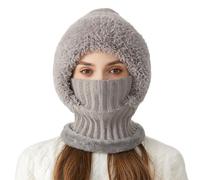 zoocco 3 in 1 Beanie Hat with Scarf And Mask, Thick Soft 3 in 1 Beanie Hat for Women, Warm & Windproof Fits 55cm-60cm Heads for Winter (Gray)