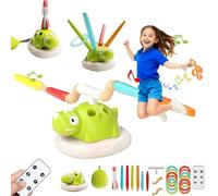 zoocco 3 in 1 Dinosaur Rocket Launcher, Exciting Ring Toss & Remote Control Musical Jumping for Kids, Perfect Outdoor Active Play Gift (Rechargeable)