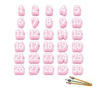 zoocco 30/50 Pcs Numbered Pencil Toppers for Classroom Organization, Reusable 2 Pencil Caps for Teachers Students Back to School (Pink,Number: 1-30)