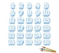 zoocco 30/50 Pcs Numbered Pencil Toppers for Classroom Organization, Reusable 2 Pencil Caps for Teachers Students Back to School (Light blue,Number: 1-30)
