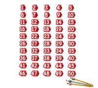 zoocco 30/50 Pcs Numbered Pencil Toppers for Classroom Organization, Reusable 2 Pencil Caps for Teachers Students Back to School (Red,Number: 1-50)
