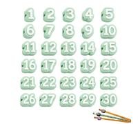 zoocco 30/50 Pcs Numbered Pencil Toppers for Classroom Organization, Reusable 2 Pencil Caps for Teachers Students Back to School (Green,Number: 1-30)