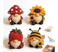 zoocco 3D Beaded Gnome DIY Kit, 4 Tiny Gnomes for Adults, Beginner-Friendly Beading Kits, Creative Craft Gift for Home, Shelf & Holiday Décor (B)