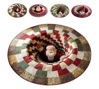 zoocco 3D Christmas Round Rugs, Soft & Non-Slip Red Christmas Door Mat with Santa Claus & Gnome Mat, Perfect Optical Illusion Rugs for a Joyful Holiday Welcome (C,100CM)
