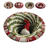 zoocco 3D Christmas Round Rugs, Soft & Non-Slip Red Christmas Door Mat with Santa Claus & Gnome Mat, Perfect Optical Illusion Rugs for a Joyful Holiday Welcome (D,60CM)