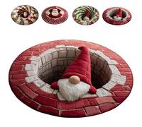 zoocco 3D Christmas Round Rugs, Soft & Non-Slip Red Christmas Door Mat with Santa Claus & Gnome Mat, Perfect Optical Illusion Rugs for a Joyful Holiday Welcome (A,120CM)