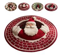 zoocco 3D Christmas Round Rugs, Soft & Non-Slip Red Christmas Door Mat with Santa Claus & Gnome Mat, Perfect Optical Illusion Rugs for a Joyful Holiday Welcome (B,80CM)