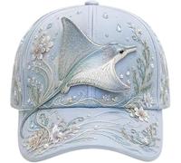 zoocco 3D Ocean Creatures Embroidery cap, Adjustable Cotton Baseball Hat (EE)