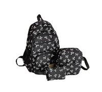 zoocco 3Pcs Set Bow Backpack for Girls, Cute Kawaii Large Capacity Nylon Rucksack With Bow Pattern for preppy (Black)