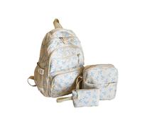 zoocco 3Pcs Set Bow Backpack for Girls, Cute Kawaii Large Capacity Nylon Rucksack With Bow Pattern for preppy (White Blue)