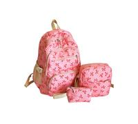 zoocco 3Pcs Set Bow Backpack for Girls, Cute Kawaii Large Capacity Nylon Rucksack With Bow Pattern for preppy (Pink Red)