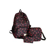 zoocco 3Pcs Set Bow Backpack for Girls, Cute Kawaii Large Capacity Nylon Rucksack With Bow Pattern for preppy (Black Red)