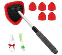 zoocco 9pcs Tourgoing Windshield Cleaning Tool, Microfiber Car Inside Windshield Cleaning Tool with Extendable Handle, 6 Pads & Spray Bottle for Dirty Car Detailing Supplies (Red)