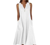 zoocco Abiti, Summer Dresses for Women 2025 Sleeveless Linen Dress with Pockets for Beach Vacation Clothes (White,M)