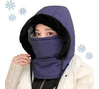 zoocco all-in-One Plush-Lined Thickened Thermal Hat with Face Mask for Men & Women, Windproof Ski Cold Winter Soft Comfort (Blue)