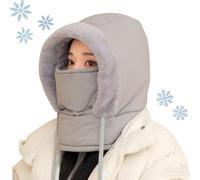 zoocco all-in-One Plush-Lined Thickened Thermal Hat with Face Mask for Men & Women, Windproof Ski Cold Winter Soft Comfort (Light Gray)