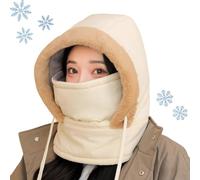 zoocco all-in-One Plush-Lined Thickened Thermal Hat with Face Mask for Men & Women, Windproof Ski Cold Winter Soft Comfort (Beige)