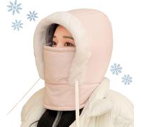 zoocco all-in-One Plush-Lined Thickened Thermal Hat with Face Mask for Men & Women, Windproof Ski Cold Winter Soft Comfort (Pink)