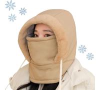 zoocco all-in-One Plush-Lined Thickened Thermal Hat with Face Mask for Men & Women, Windproof Ski Cold Winter Soft Comfort (Khaki)
