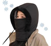 zoocco all-in-One Plush-Lined Thickened Thermal Hat with Face Mask for Men & Women, Windproof Ski Cold Winter Soft Comfort (Black)
