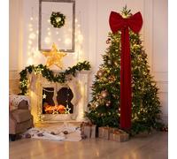 zoocco Big Red Bow for Christmas Tree Topper, Large Velvet Christmas Tree Bow Decoration for Xmas Decor, Home, Wreath, Holiday Party (45 * 130 cm)