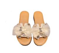 zoocco Bow Sandals for Women - Cute Slip-On Flat Sandalss with Bows, Summer Sandals for Women 2025, Lightweight Vacation Shoes (M,42)