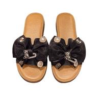 zoocco Bow Sandals for Women - Cute Slip-On Flat Sandalss with Bows, Summer Sandals for Women 2025, Lightweight Vacation Shoes (F,40)