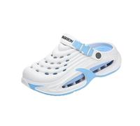 zoocco Clogs for Men, Breathable Slip-On Summer Shoes for Beach Garden (White-Blue,46-47)