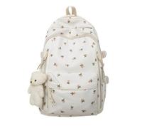 zoocco Coquette Kawaii Floral Backpack, Multipockets Cute Pink Dackpack with Preppy Aesthetic Nylon Rucksack (Rose)