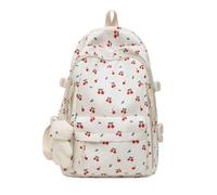 zoocco Coquette Kawaii Floral Backpack, Multipockets Cute Pink Dackpack with Preppy Aesthetic Nylon Rucksack (Cherry)