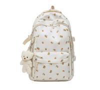 zoocco Coquette Kawaii Floral Backpack, Multipockets Cute Pink Dackpack with Preppy Aesthetic Nylon Rucksack (Orange)