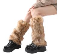 zoocco Deer Leg Warmers, Brown Faux Fur Leg Warmers, Cozy Winter Fluffy Leg Warmers for Holiday Party, Christmas Outfit (Coffee brown)