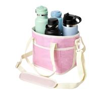 zoocco Family Size 4 Compartment Drink Bag, Insulated Drink Carrier Bag with Adjustable Strap & Handle, Reusable Tumbler Caddy for Travel, Sports, Picnic (Pink)