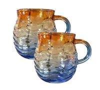 zoocco Golden Tide Mug, 12oz Handcrafted Sea Glass Ocean Wave Mug with Handle, Unique Beach Drinkware for Ocean Lovers (2 PCS)