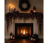 zoocco Halloween Garland with Lights, Black Spooky Vine Mantle Decor (2.7m)