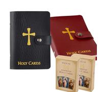 zoocco Holy Card Holder Book, Catholic Prayer Card Organizer with Snap Closure, Faux Leather Holy Cards Holder for 40 Prayer Cards, Pocket Card Book for Mass, Church, Travel (Red & Black)