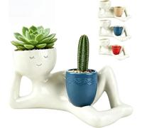 zoocco Lazy Guy Planter Funny Resin Pot with Drainage for Succulents (#B)