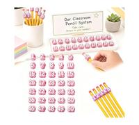 zoocco Numbered Pencil Toppers, Reusable Pencil Labels for Classroom Organization, Teacher Supplies for Student Number Tracking, School Supply Management (Pink,50pc)