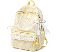 zoocco Polka Dot Backpack Lace Trim School Bag 11.4 × 5.1 × 16.9in (Yellow)