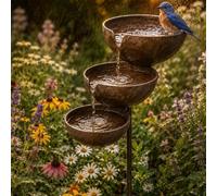 zoocco Rain Catcher Bird Bath Tiered, No Electricity Needed Rain-Powered, Tool-Free Ground Stake, Bee & Bird Friendly Shallow Bowls (AA)