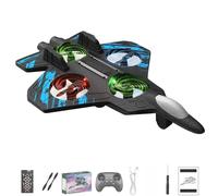 zoocco Remote Control Fighter Jet - Remote Control Airplane With 360° Flips & Led Lights, Christmas Remote Control Helicopter Stunt Roll Foam Airplanes (Blue)