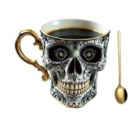 zoocco Skull Coffee Mug - Halloween Coffee Cups Gothic Horror Novelty Diabolical Bonehead Gift for Unconventional Connoisseurs & Skull Lovers (A(with Spoon))