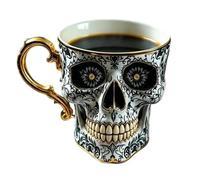 zoocco Skull Coffee Mug, Halloween Coffee Cups Horror Novelty, Gothic Porcelain Tea Cup with Gold Trim for Unconventional Connoisseurs & Skull Lovers (B(no Spoon))