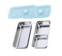 zoocco Stainless Steel Double Compartment Snack Containers, Reusable Grab, Go Snacks Box with Leak-Proof Lids, Snack Containers Stainless Steel for Meal Prep, Travel and Camping (A+B)