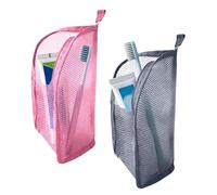 zoocco Standing Toiletry Bag, Portable Clear Hanging Toiletry Bag for Travel, Compact Makeup Bags Organiser (Pink+Gray)