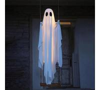 zoocco Swinging Ghost Halloween Decorations Outdoor, 5FT Hanging Ghost Swing with LED Lights & Remote, Scary Cute Halloweens Outdoor Decorations for Porch Yard Tree Garden (Swinging Ghost)