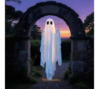 zoocco Swinging Ghost Halloween Decorations Outdoor, 5FT Hanging Ghost Swing with LED Lights & Remote, Scary Cute Halloweens Outdoor Decorations for Porch Yard Tree Garden (Ghost Swing)