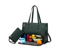 zoocco Tote Bag with Lunch Compartment for Women, 2 in 1 Tote Bags Lunch Bag Combo, Work Bags with Laptop Sleeve & Insulated Compartment for Women Office, Nurse, Teacher (Dark Green)