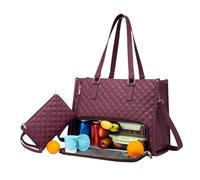 zoocco Tote Bag with Lunch Compartment for Women, 2 in 1 Tote Bags Lunch Bag Combo, Work Bags with Laptop Sleeve & Insulated Compartment for Women Office, Nurse, Teacher (Wine Red)